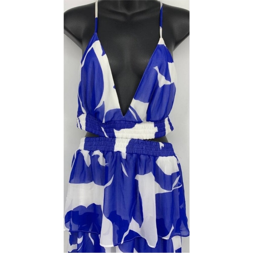 Express Blue and White Tiered Maxi Dress - Picture 3 of 3